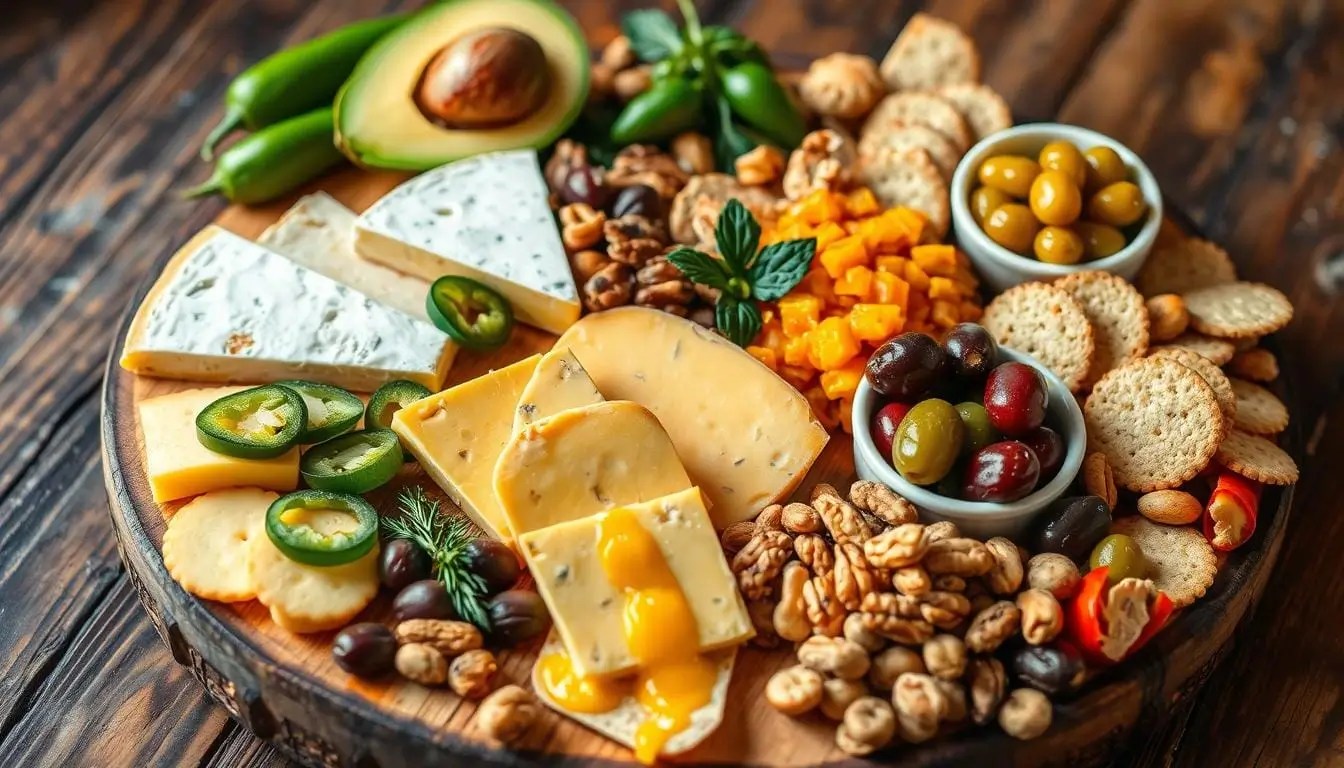 "Close-up of Pepper Jack Cheese with visible bits of spicy peppers, showcasing its creamy texture and rich, flavorful appearance.