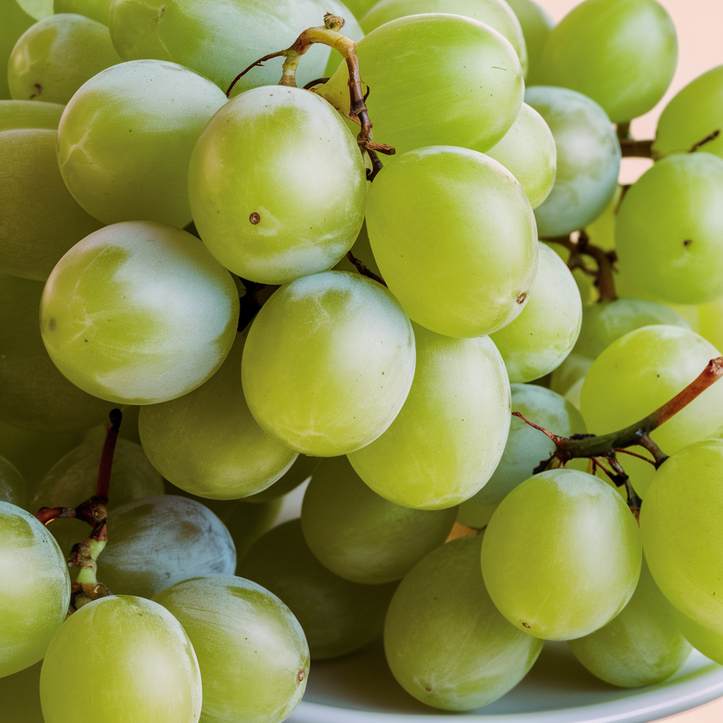 Close-up of a bunch of cotton candy grapes, highlighting their vibrant green hue and plumpness.