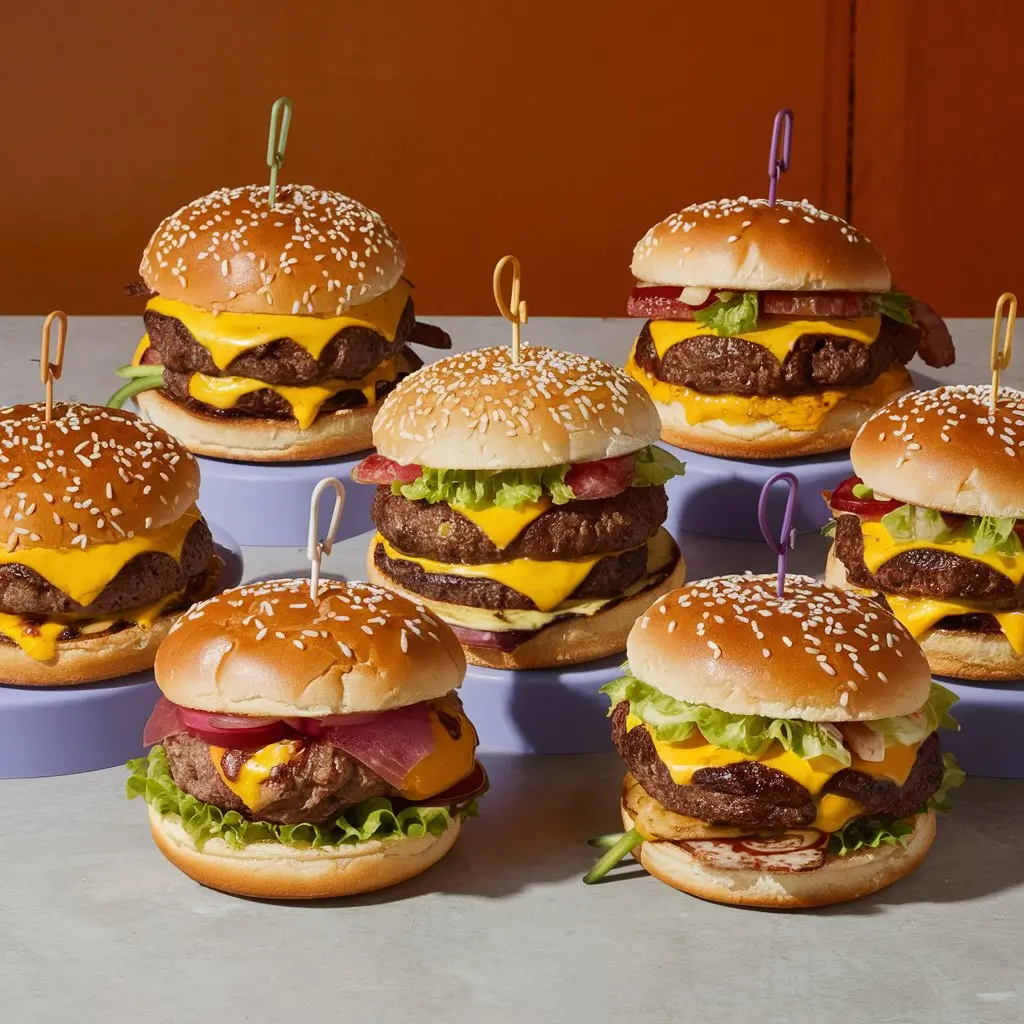 Smash Burger Delight: 4 Easy Steps to Create the Best 4 An assortment of smash burger variations, including a classic diner style, bacon cheese deluxe, and a vegetarian option with plant-based patties.