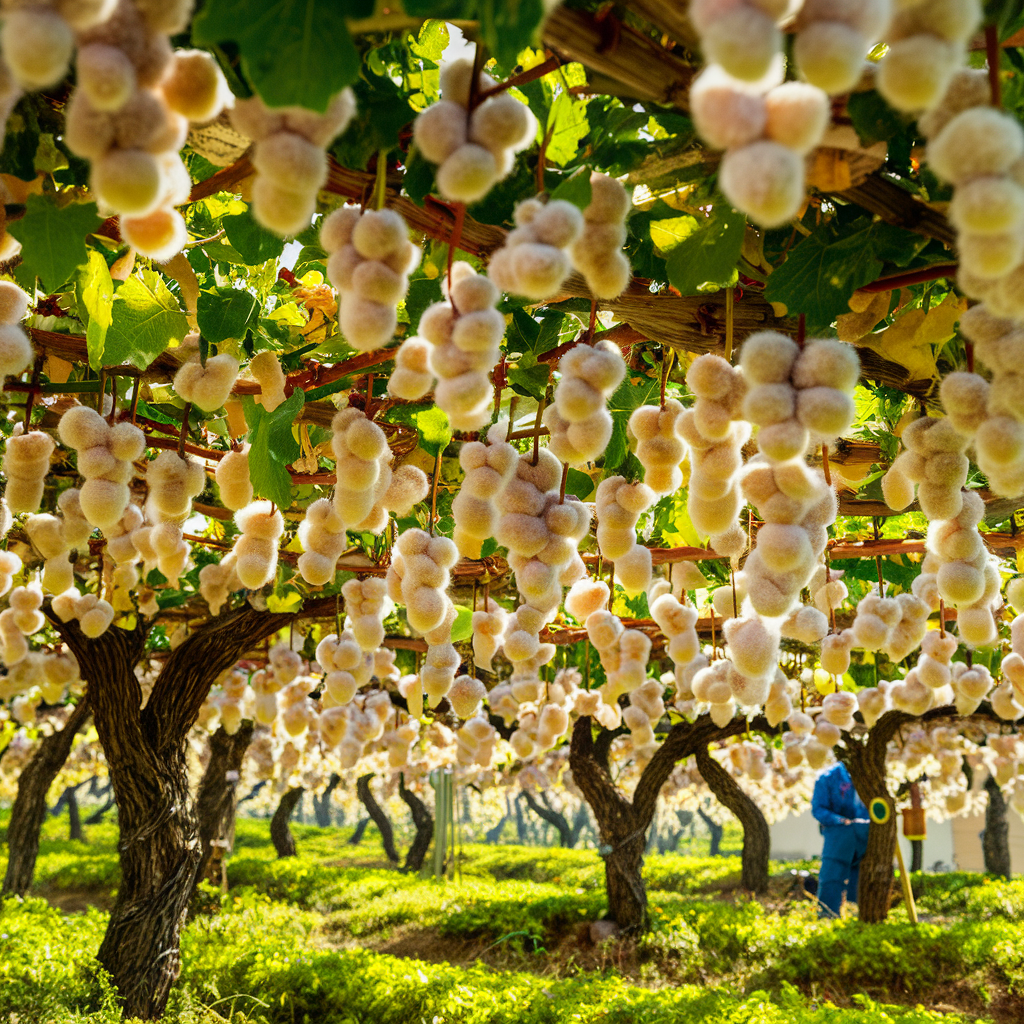 The Sweet Delight of Cotton Candy Grapes: A Comprehensive Guide 2 Picturesque vineyard where cotton candy grapes are grown, with lush green grapevines under the sunlight, showcasing the cultivation process.