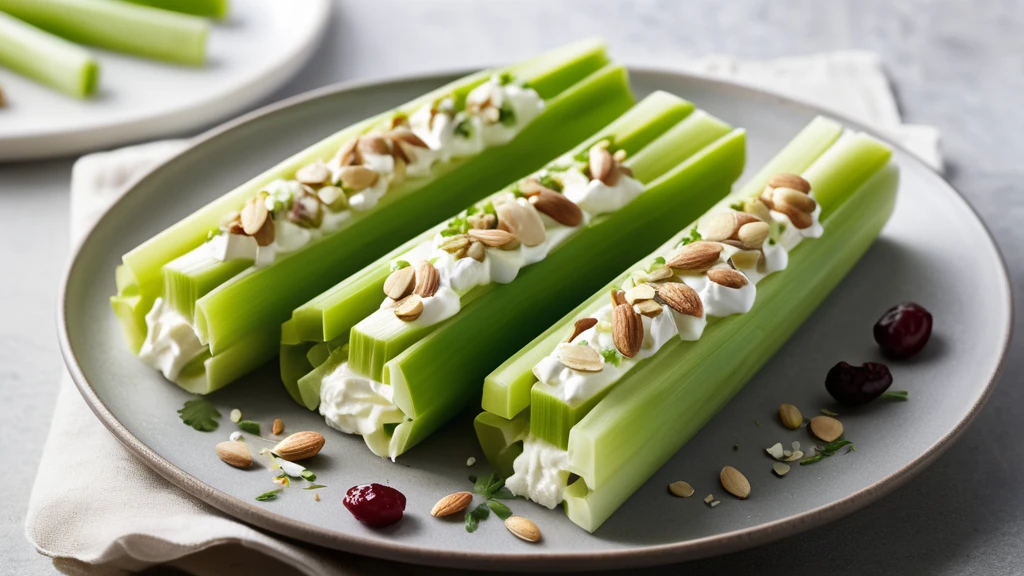 Delicious celery sticks with cream cheese ready to be enjoyed
