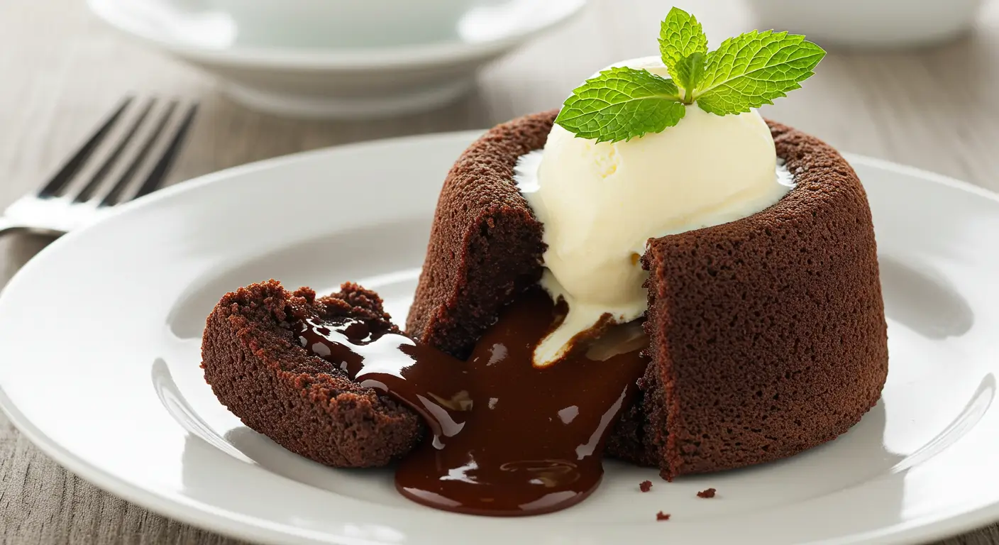 Chocolate Lava Cake: How to Make 3 Easy, Decadent Recipes 1 Chocolate lava cake with molten chocolate and vanilla ice cream