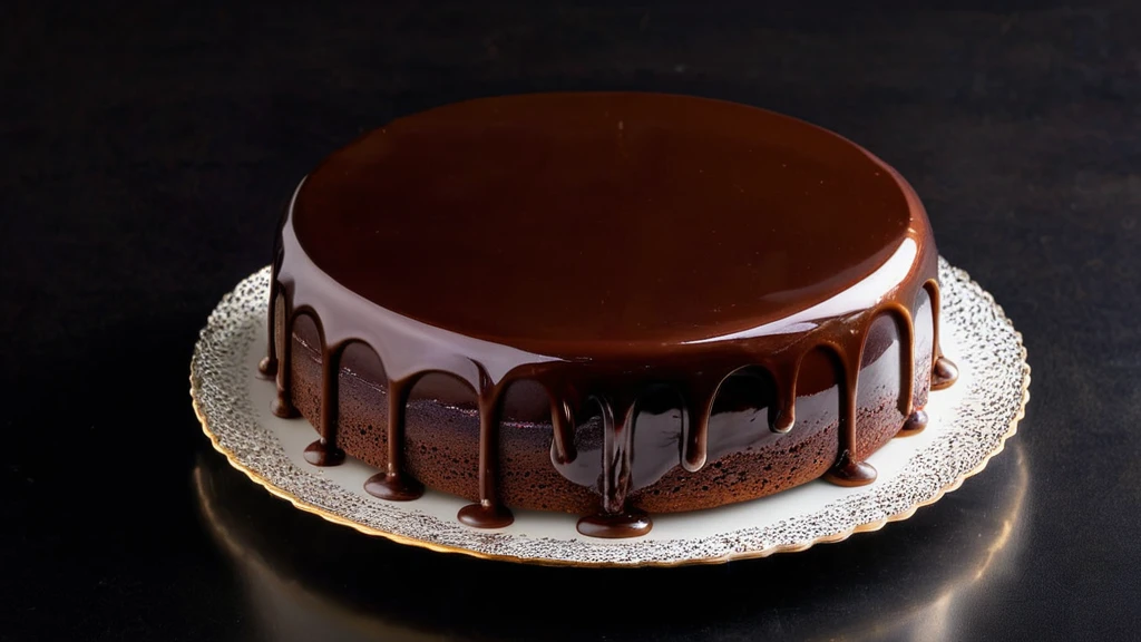 Professional-looking chocolate mirror glaze on a cake