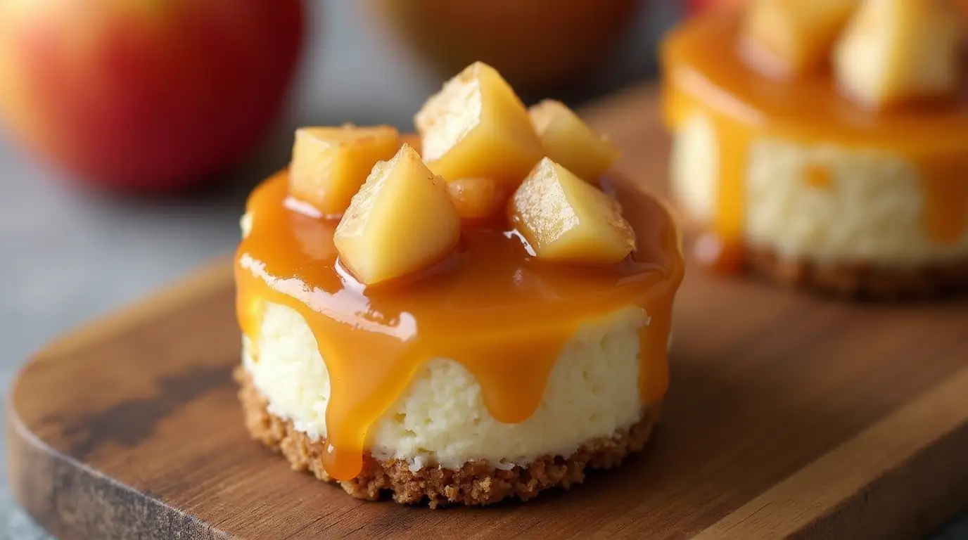 Delicious Mini Caramel Apple Cheesecakes, a perfect fall dessert.