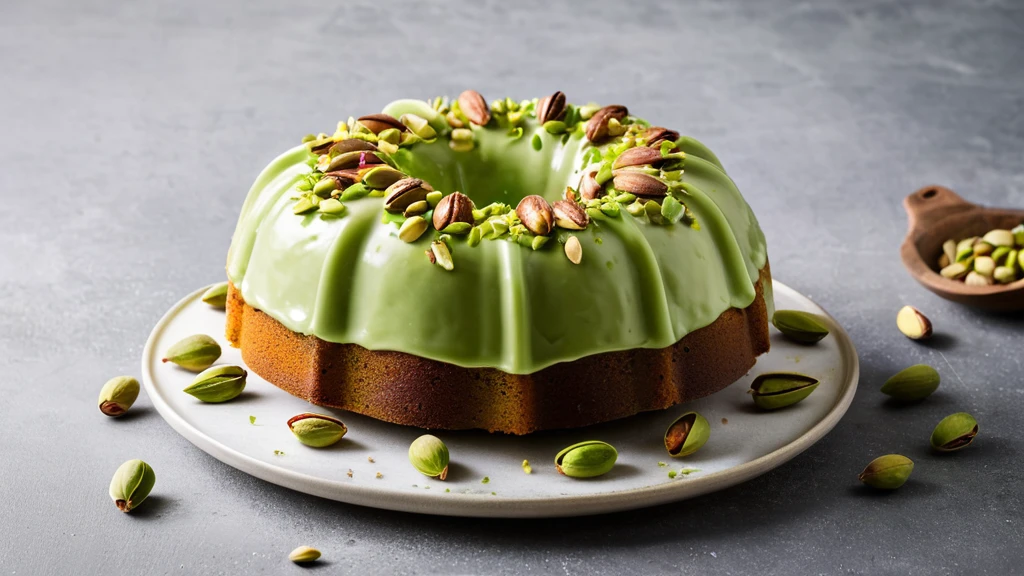 Delicious pistachio cake with a vibrant green Bundt shape