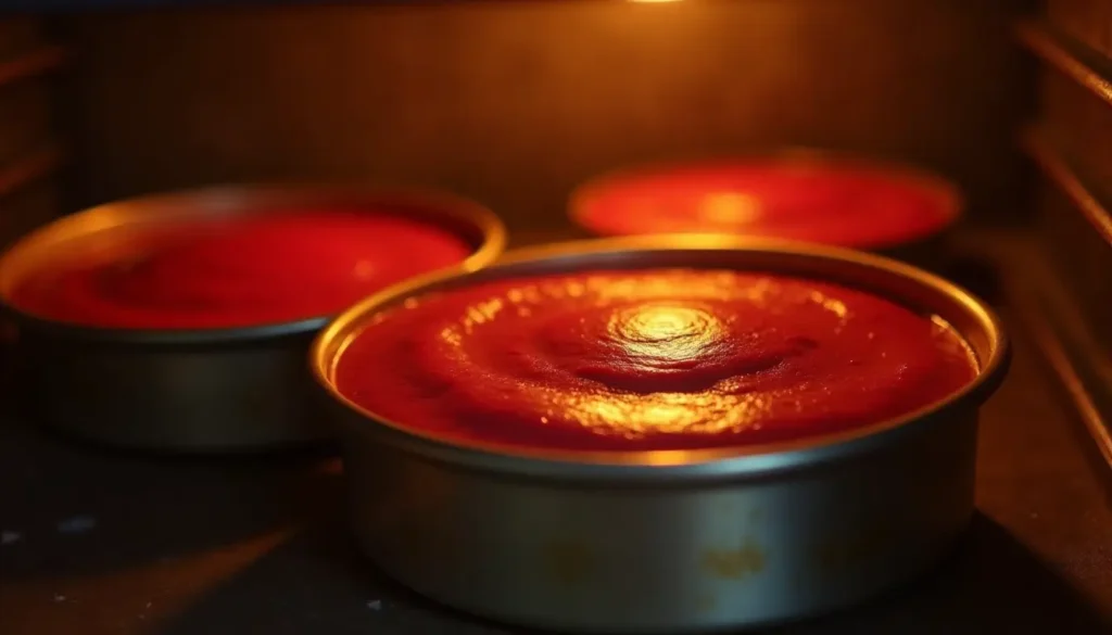 Red Velvet Oreo Cake: How to Make the Best Moist Layers 3 Red Velvet Oreo Cake layers baking in the oven.