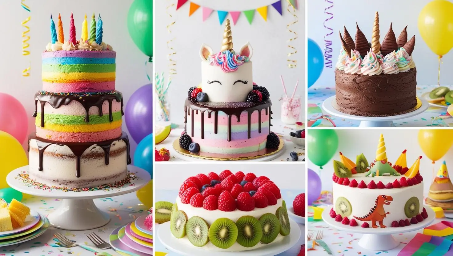 Top 5 Birthday Cake Ideas for Kids' Parties – Rainbow, Chocolate, Unicorn, Fruit, Dinosaur